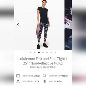 Lululemon Fast and Free Tight Il 25" Non Reflective Nulux Sz 6 Camo Multi